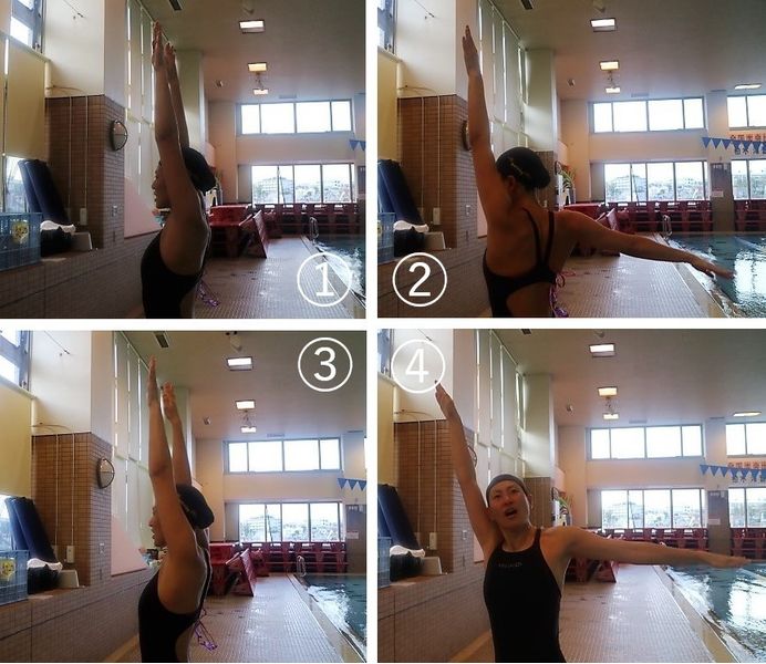 (1)(2)は息をとめて、(3)で鼻から息を「フンー」と出して、(4)で上をむいてぱあっと息を吸う